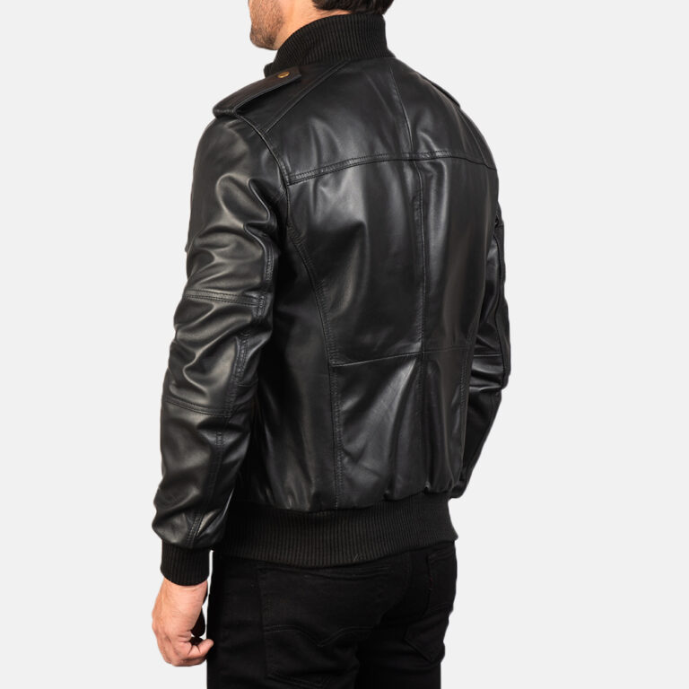 Mens Agent Shadow Black Leather Bomber Jacket7776-8-1577524443616